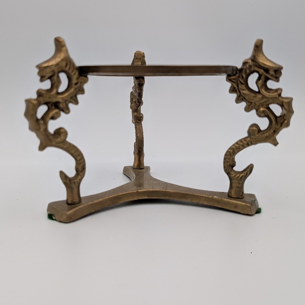 Vintage Brass Dragon Candle Sphere Egg Bowl Holder Footed Display Stand 4" India